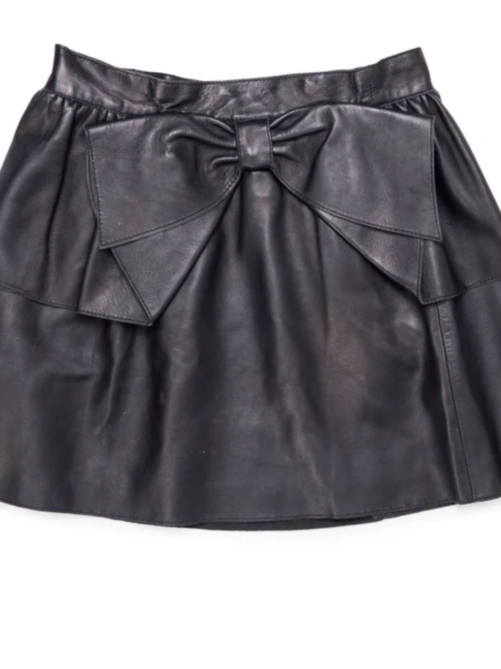Valentino Black Leather Mini Skirt with Bow Accent